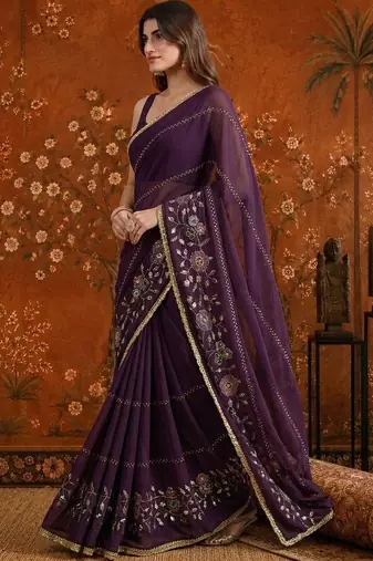 Purple embellished  georgette saree