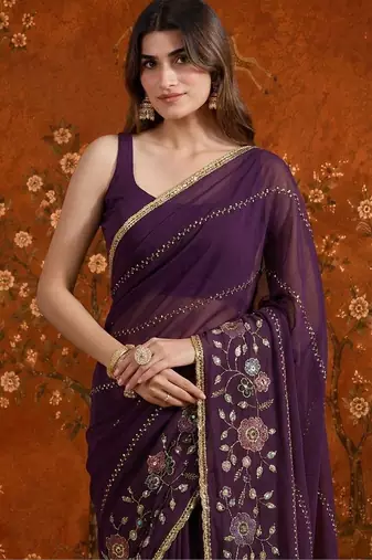 Purple embellished  georgette saree