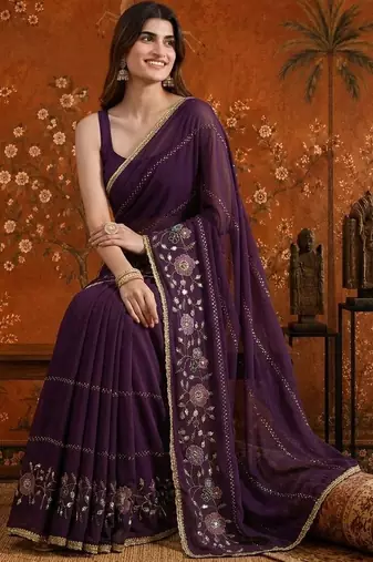 Purple embellished  georgette saree