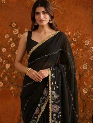 Black embellished embroidered  georgette saree 1