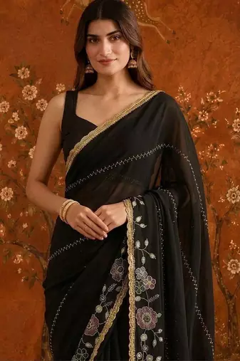 Black embellished embroidered  georgette saree
