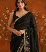 Black embellished embroidered  georgette saree