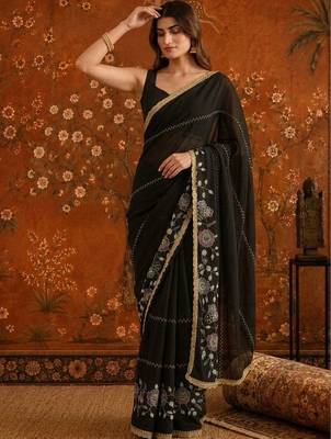 Black embellished embroidered  georgette saree 2
