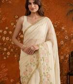 Off white embellished embroidered  georgette saree
