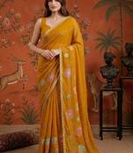 Mustard embellished embroidered  georgette saree