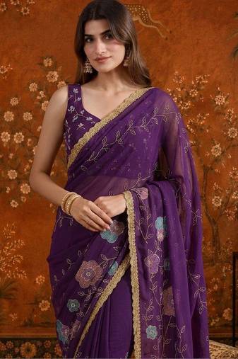 Purple floral  georgette saree