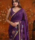 Purple floral  georgette saree