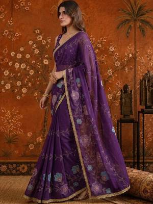 Purple floral  georgette saree 3