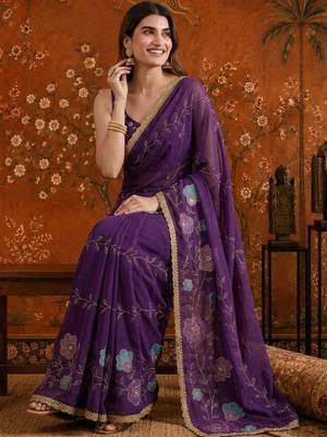 Purple floral  georgette saree 5
