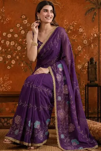 Purple floral  georgette saree