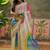 Off white bandhani printed  chiffon saree with embellished border & blouse piece