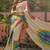 Off white bandhani printed  chiffon saree with embellished border & blouse piece