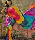 Yellow bandhani printed saree with embellished border and blouse piece