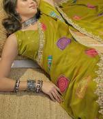 Green bandhani printed  chiffon saree with embroidered border and blouse piece