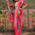 Pink womens pink  chiffon bandhani unstitched blouse piece & sarees