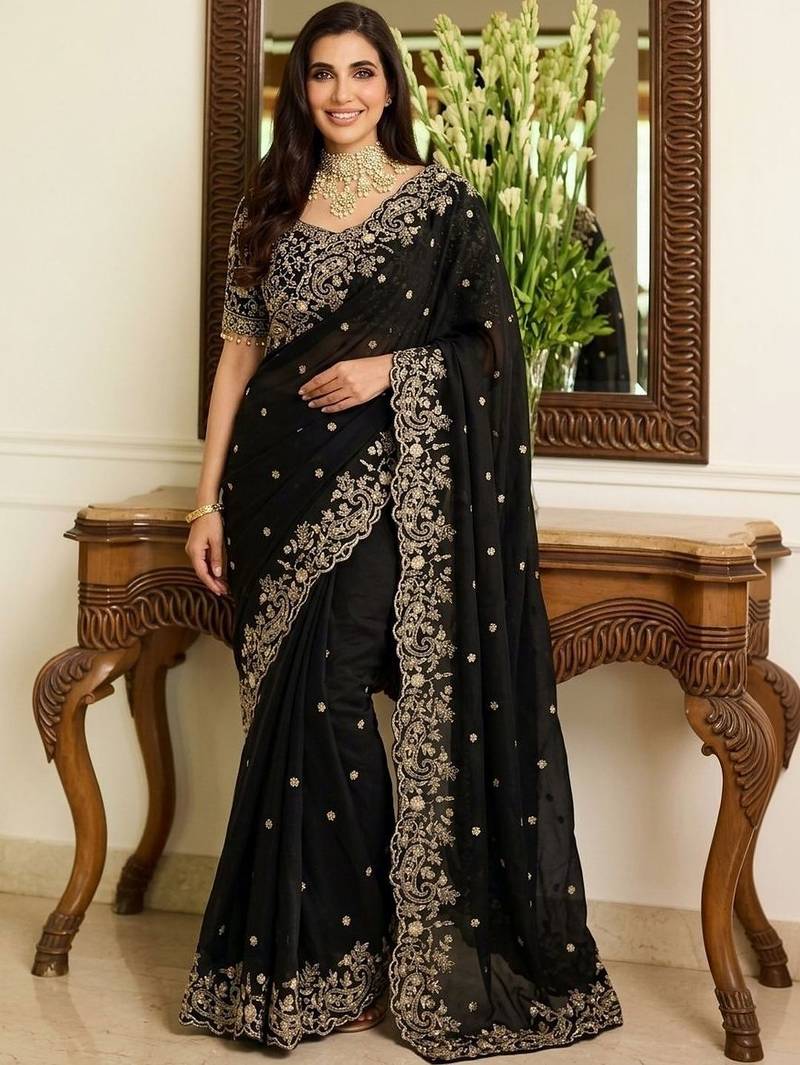 Black embroidered sarees blouse piece