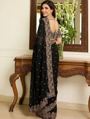 Black embroidered sarees blouse piece 3