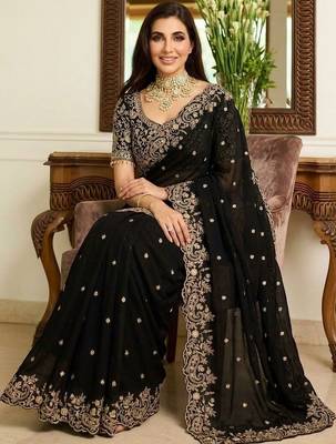 Black embroidered sarees blouse piece 4