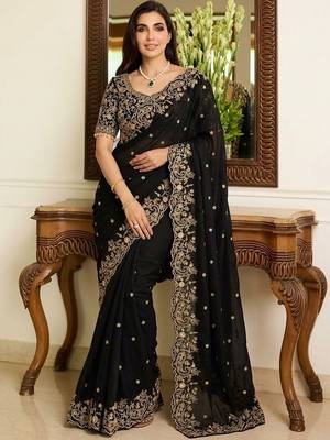 Black embroidered sarees blouse piece 5