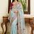 Turquoise embroidered sarees with unstitched blouse piece