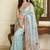 Turquoise embroidered sarees with unstitched blouse piece