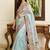 Turquoise embroidered sarees with unstitched blouse piece