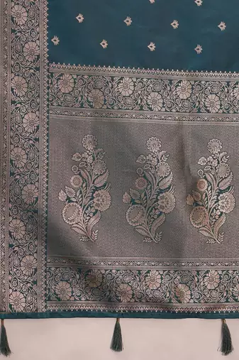 Teal zari silk blend handloom banarasi saree