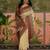Off white position printed zari weaving saree with contrast blouse piece