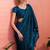 Teal ethnic embroidered festive wear saree with matching blouse