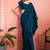 Teal ethnic embroidered festive wear saree with matching blouse