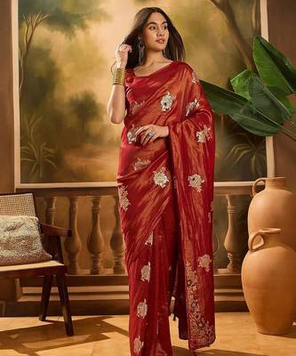 Maroon woven design banarasi saree with blouse piece 1