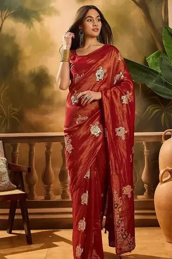 Maroon woven design banarasi saree with blouse piece