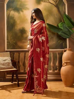 Maroon woven design banarasi saree with blouse piece 2