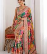 Multicolor ethnic motifs sequinned  chiffon designer saree