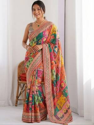 Multicolor ethnic motifs sequinned  chiffon designer saree 2
