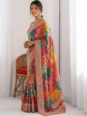 Multicolor ethnic motifs sequinned  chiffon designer saree 3