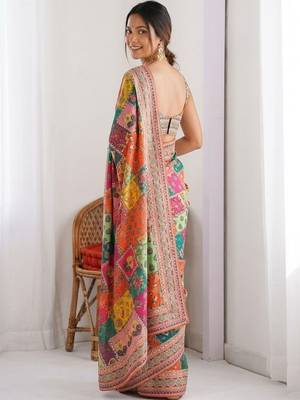 Multicolor ethnic motifs sequinned  chiffon designer saree 5