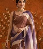 Multicolor striped mirror work satin saree