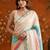 Off white striped mirror work satin saree