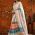 Off white striped mirror work satin saree