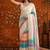 Off white striped mirror work satin saree
