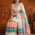 Off white striped mirror work satin saree