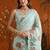 Light blue colourblocked mirror work satin saree