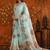 Light blue colourblocked mirror work satin saree