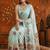 Light blue colourblocked mirror work satin saree