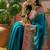 Teal position printed zari weaving saree with contrast blouse piece