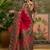 Magenta position printed zari weaving saree with contrast blouse piece