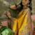 Mustard position printed zari weaving saree with contrast blouse piece