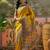 Mustard position printed zari weaving saree with contrast blouse piece