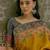 Mustard position printed zari weaving saree with contrast blouse piece